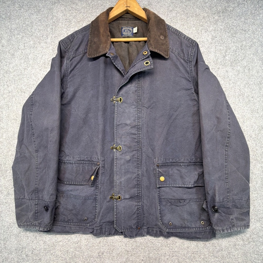 J Crew Mens Woodland Jacket Wax Cotton Fireman Clasp Coat Size Large Scotland